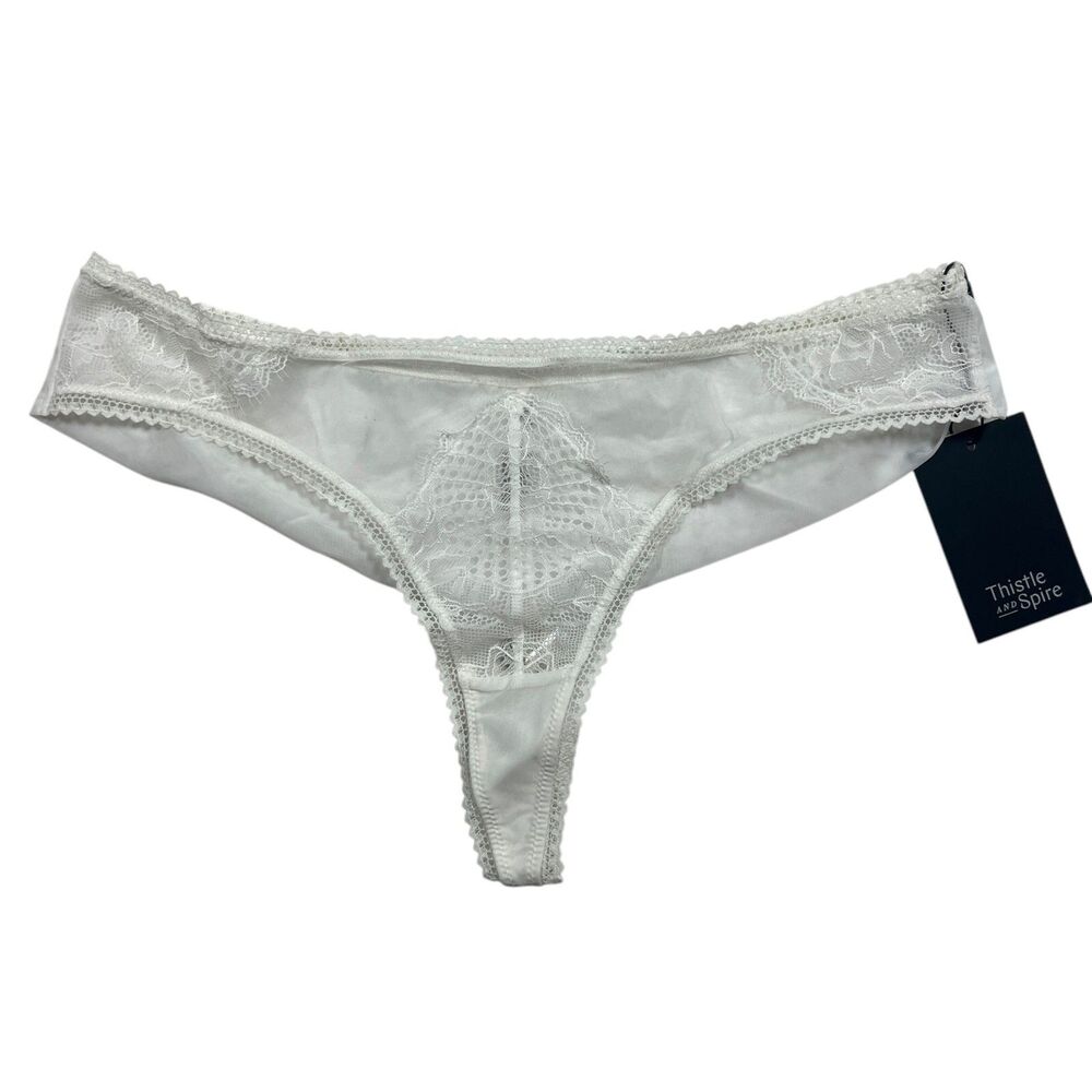Thistle and Spire White Thong Underwear Ivory Lace Sheer Large Wedding Honeymoon